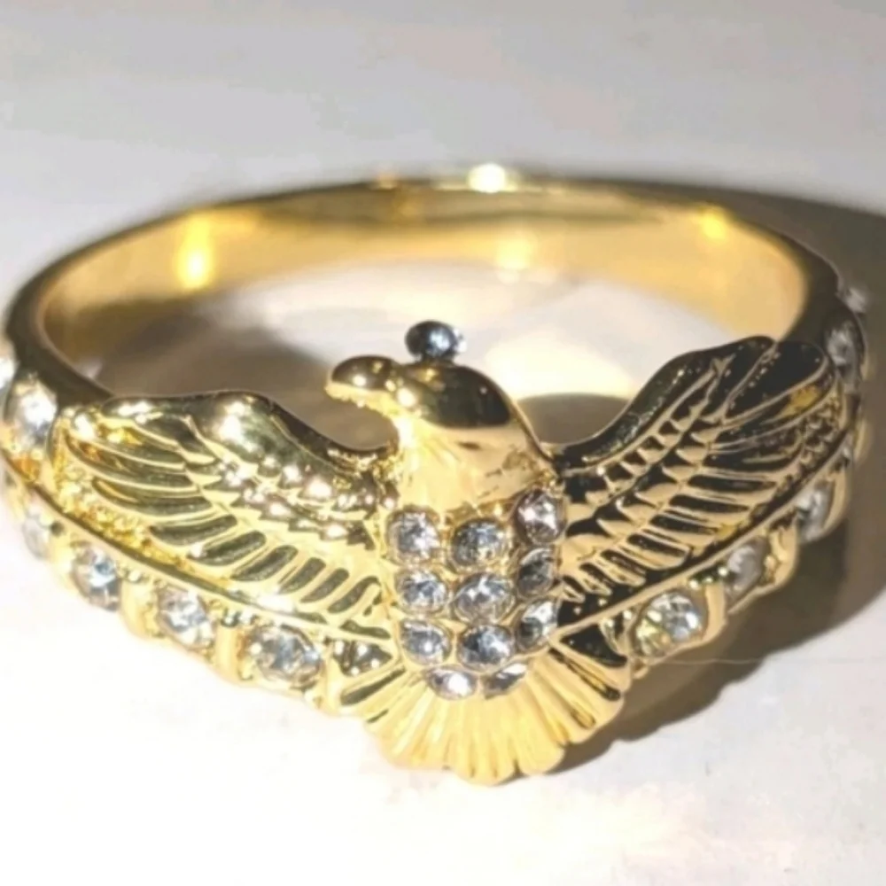 1ct Round Simulated Diamond Mens Flying Eagle Ring 14k Yellow Gold Plated 10